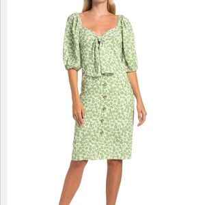 NEW Lucy Paris Dress Button Green White XS XSmall X Small Floral Bow